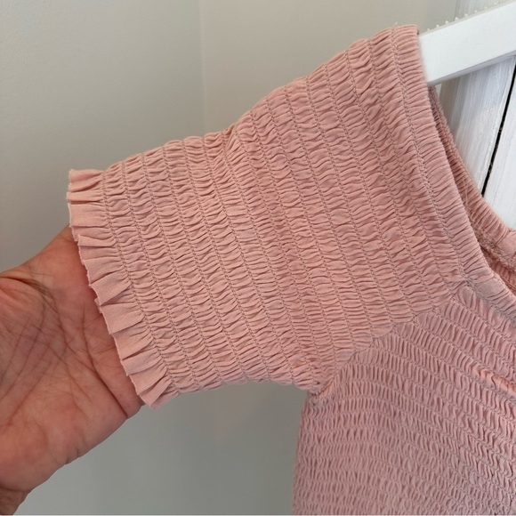 Abound Womens Lettuce Edge Trim Shirred Smocked Off-the-Shoulder Crop Top SZ S - Picture 4 of 11